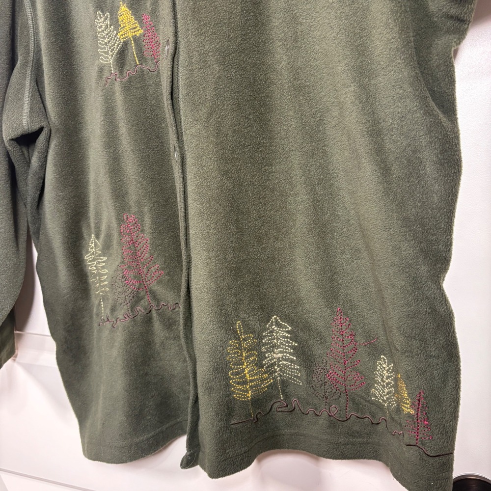 Forest Green Fleece Button Up Embroidered Jacket Plus Sz 22-24 Fall Transition - Picture 4 of 9